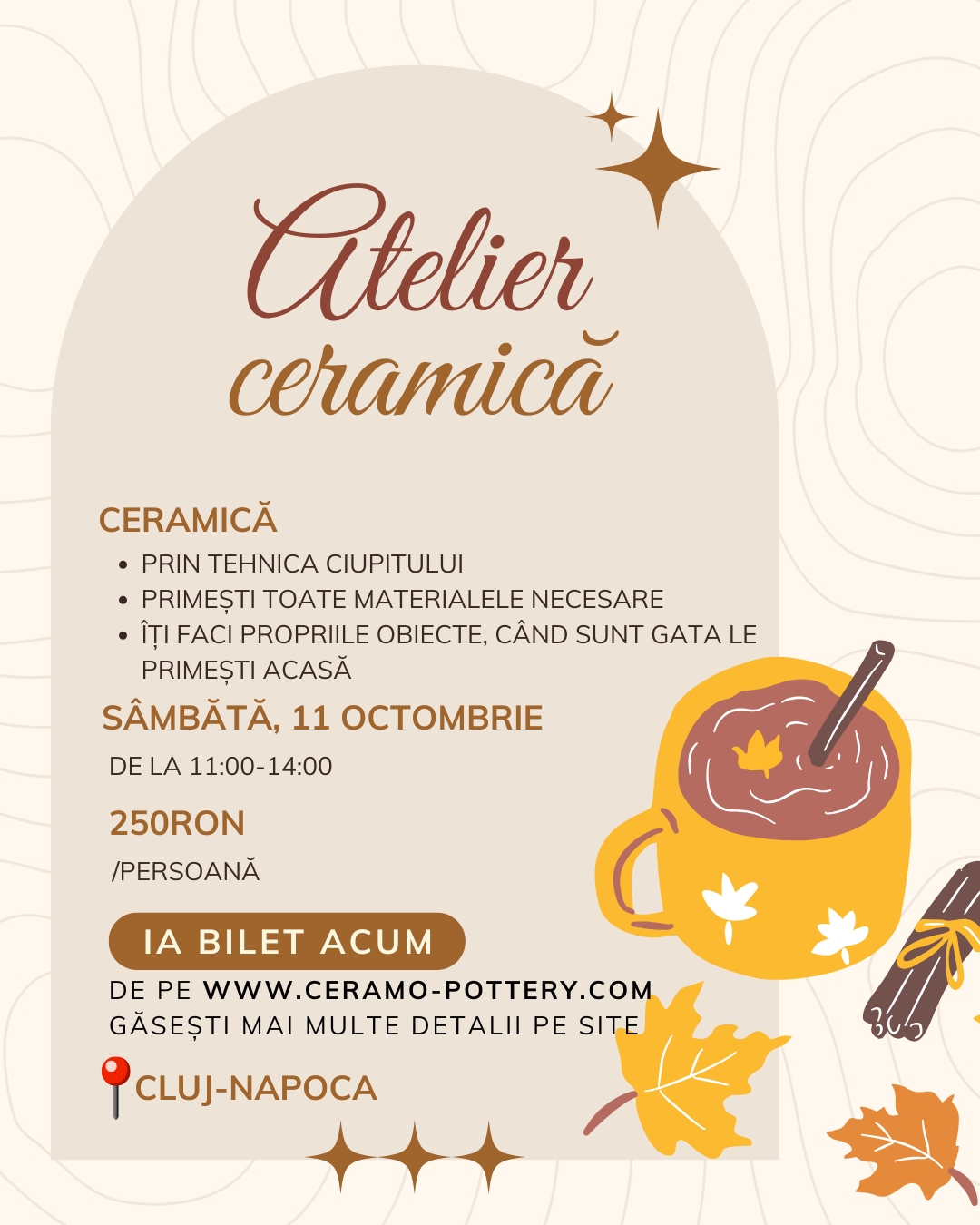Atelier ceramică adulți 11 octombrie, ora 11