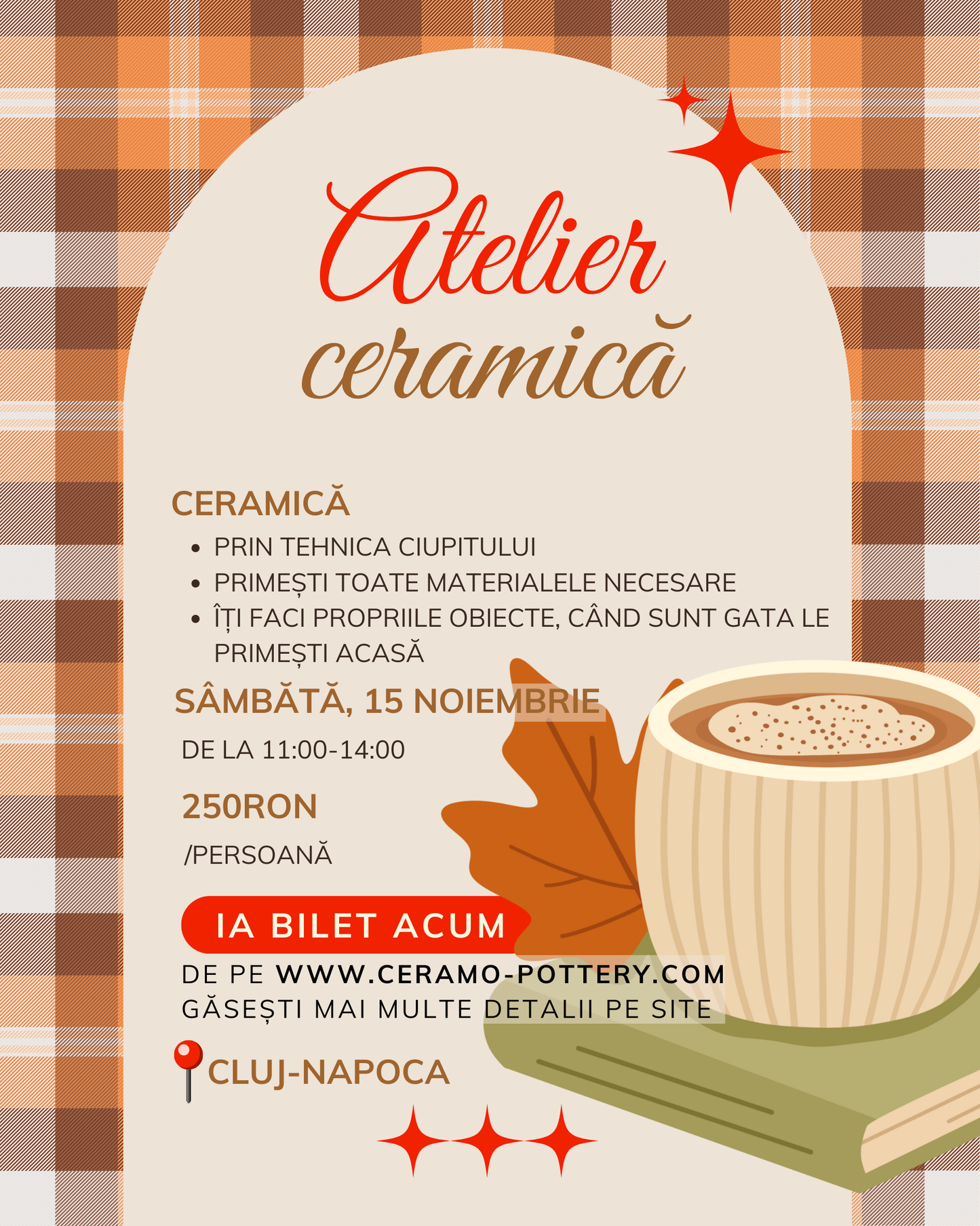 Atelier ceramică adulți 15 noiembrie, ora 11